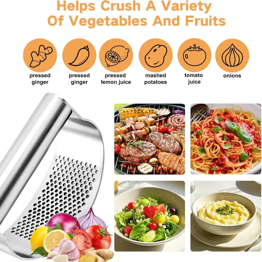 Stainless Steel Garlic Press | Effortless Garlic & Ginger Squeezer