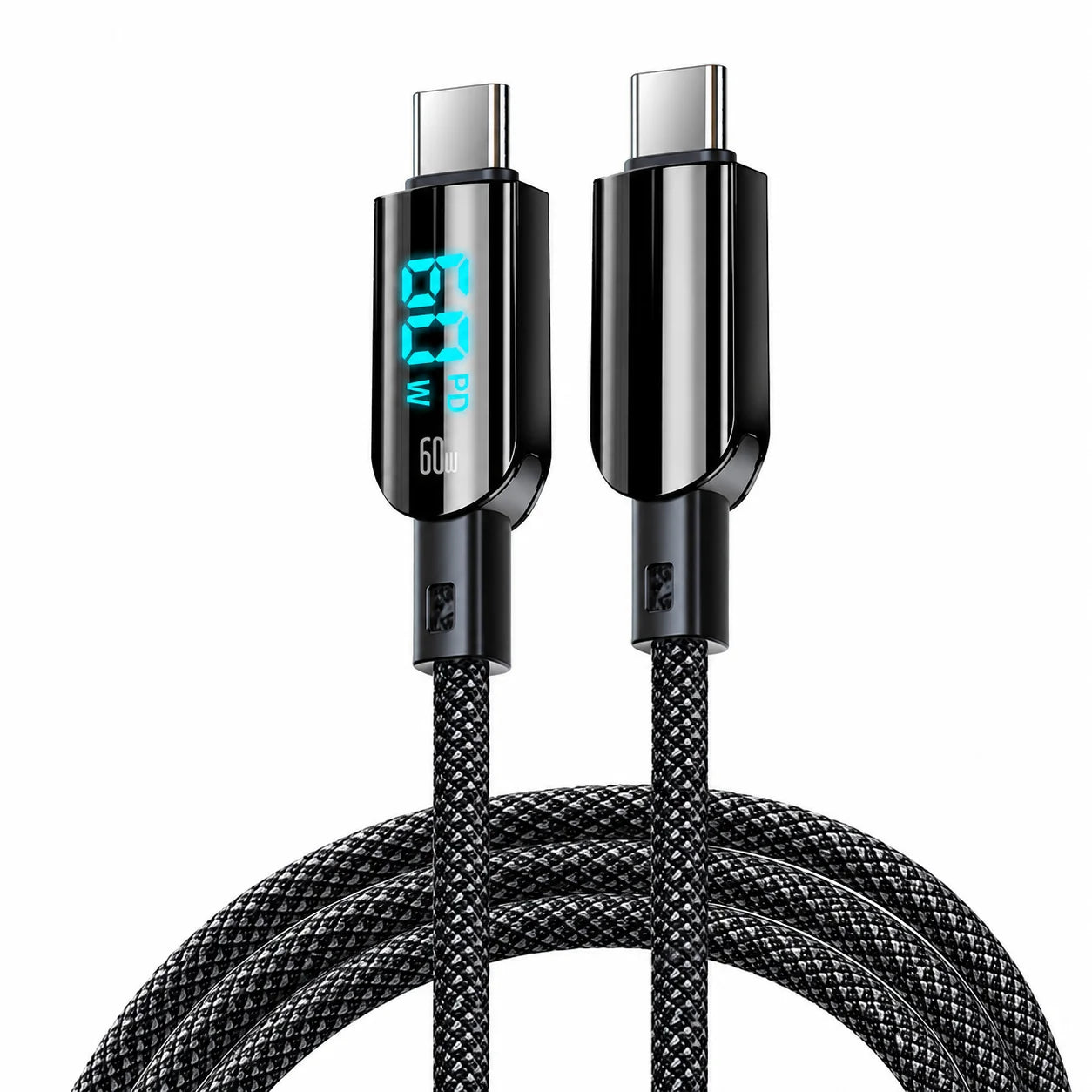 USB C Fast Charging Cable, 100W/60W LED Digital Display Braided Charger Cord, USB A to C and C to C Data Sync Cable for Phones