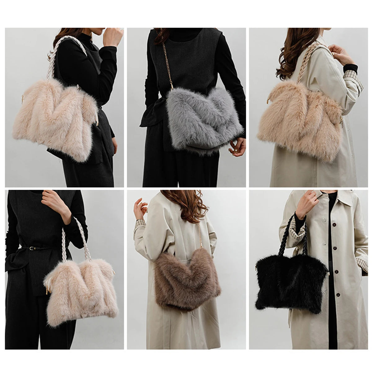 Bolso tote de felpa elegante y de gran capacidad para mujer | A la moda