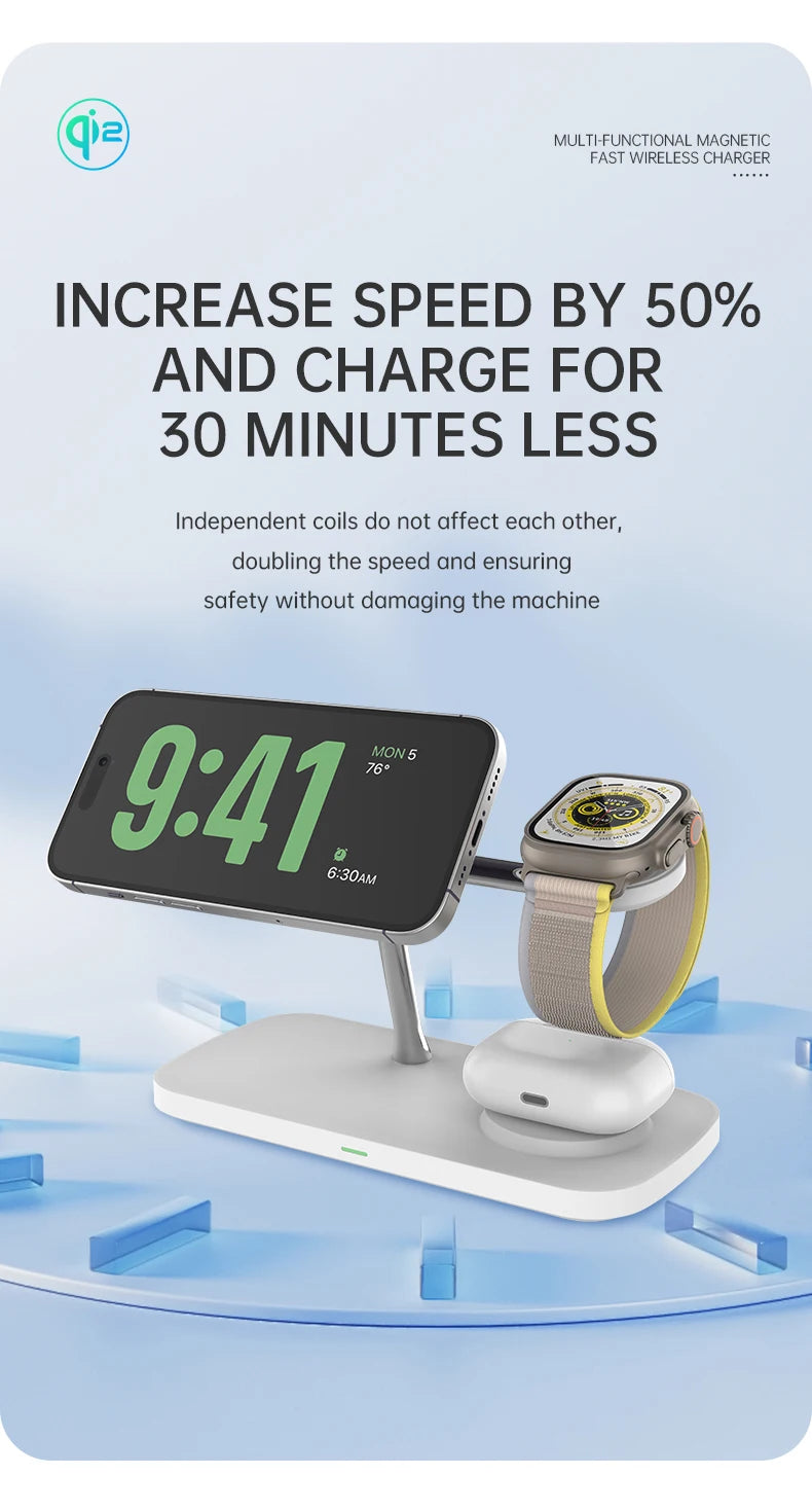 3-in-1 Magnetic Wireless Charger | Fast Charging Stand for Apple Devices