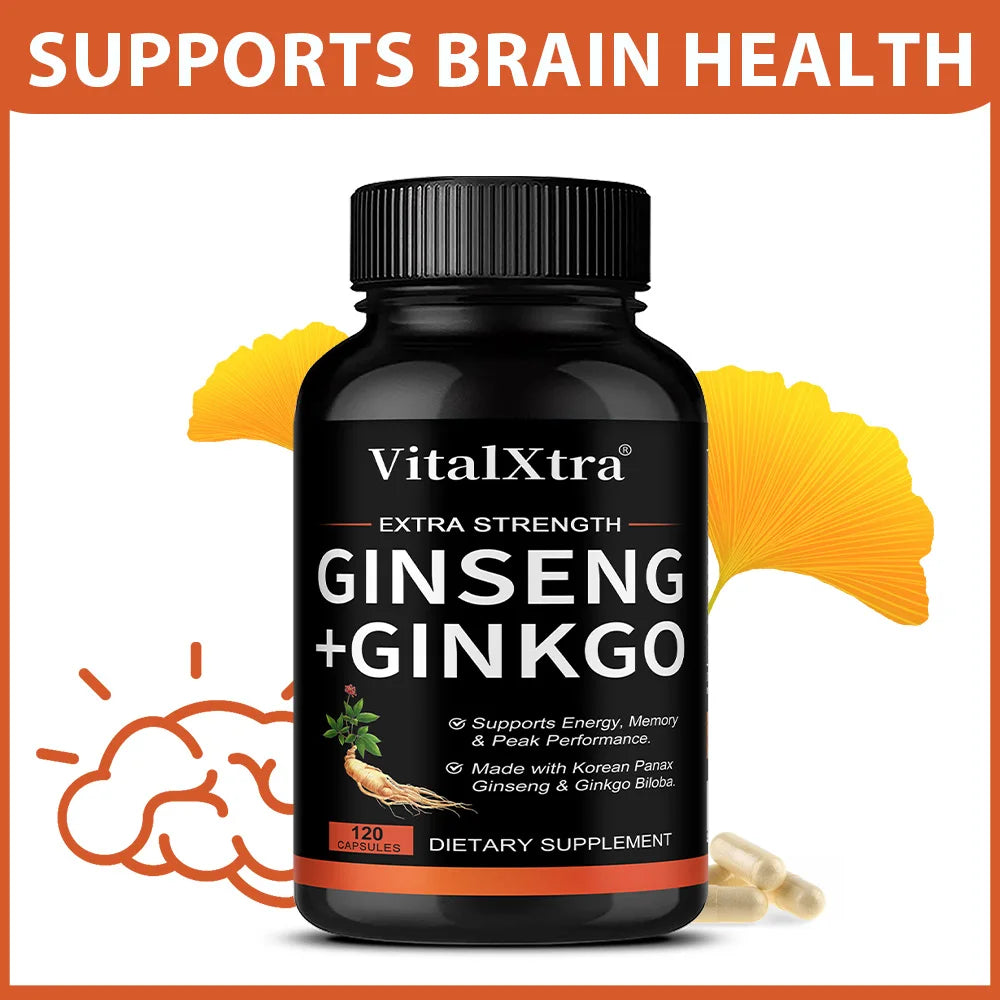 Energy Supplement Capsules with Ginseng & Ginkgo for Focus & Health