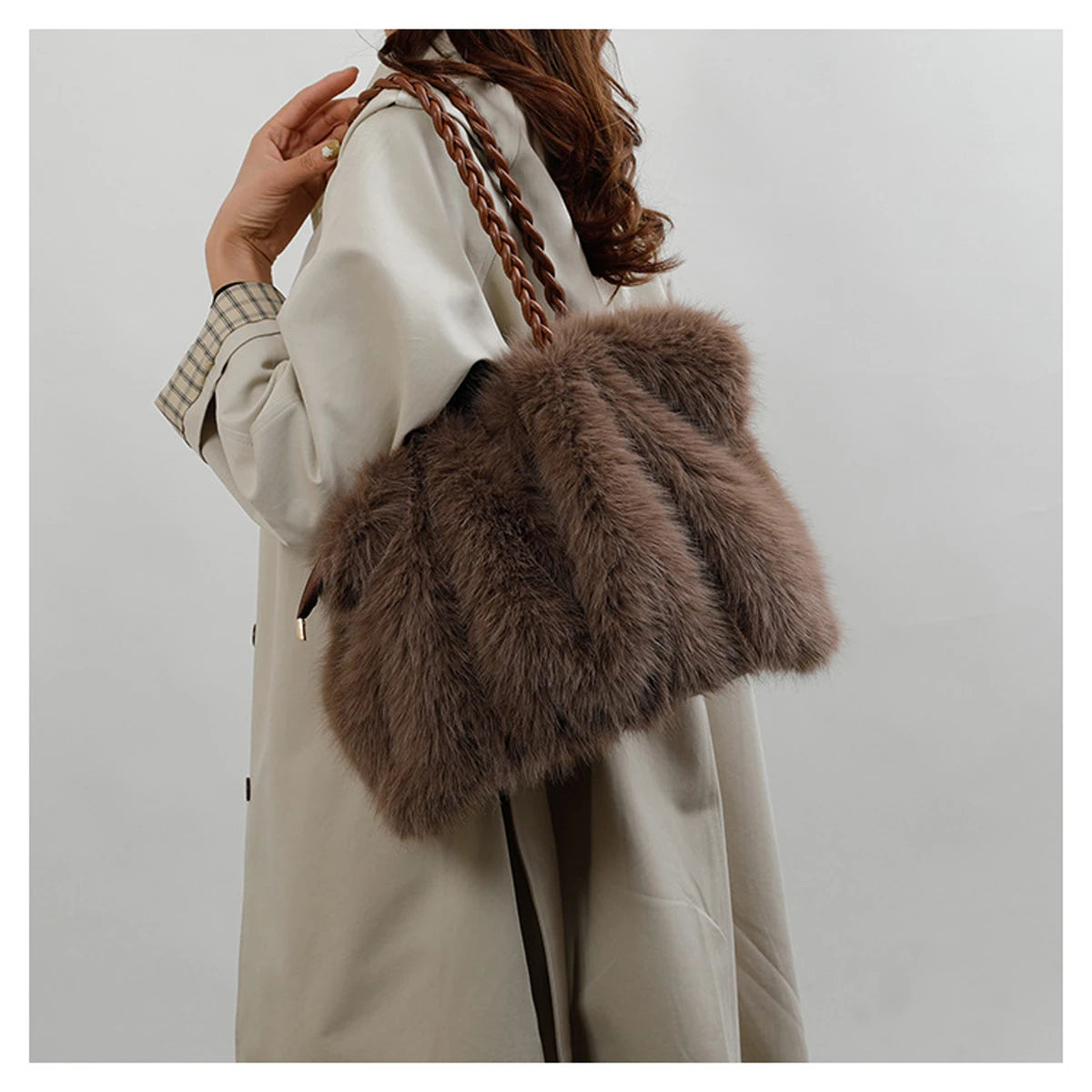 Bolso tote de felpa elegante y de gran capacidad para mujer | A la moda