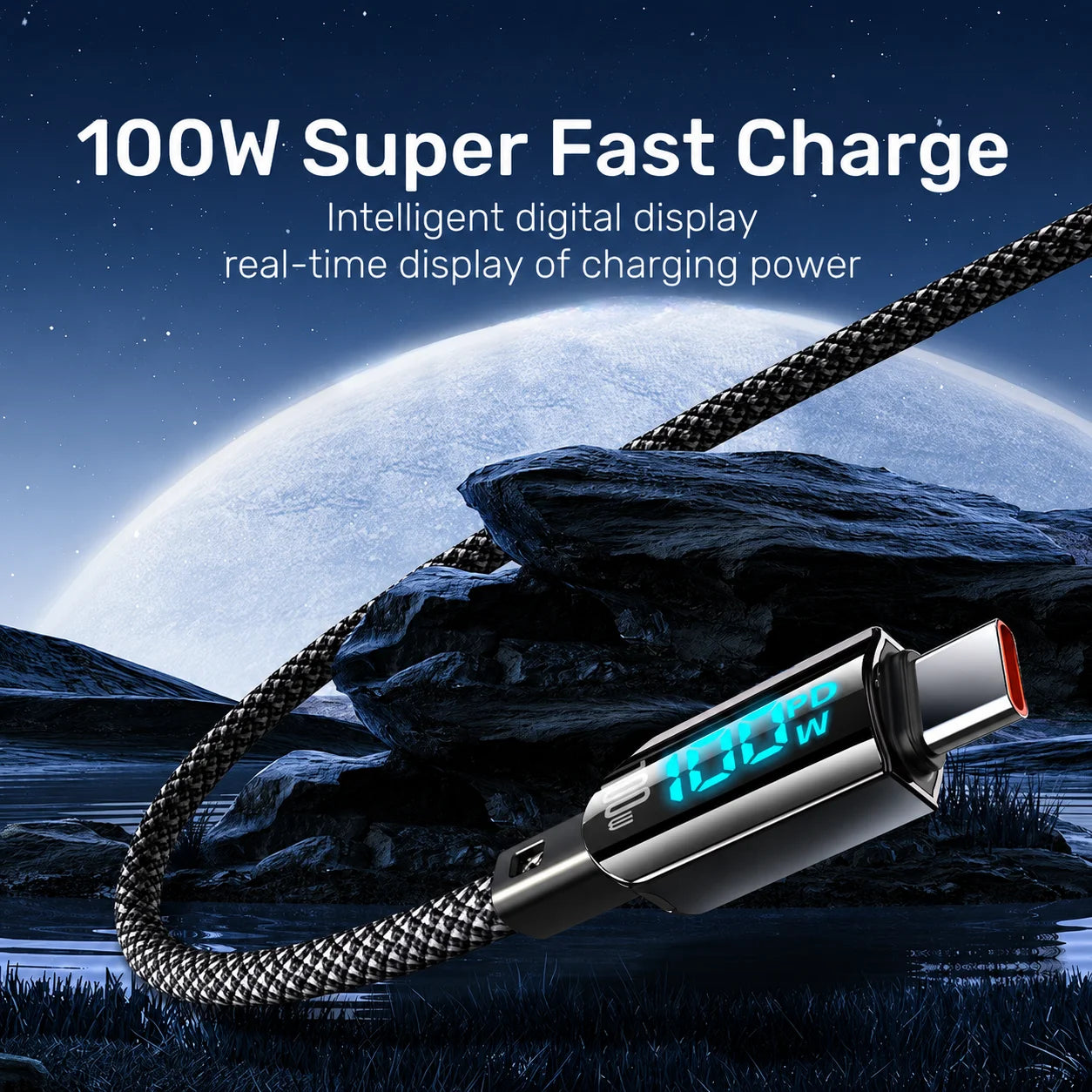 USB C Fast Charging Cable, 100W/60W LED Digital Display Braided Charger Cord, USB A to C and C to C Data Sync Cable for Phones