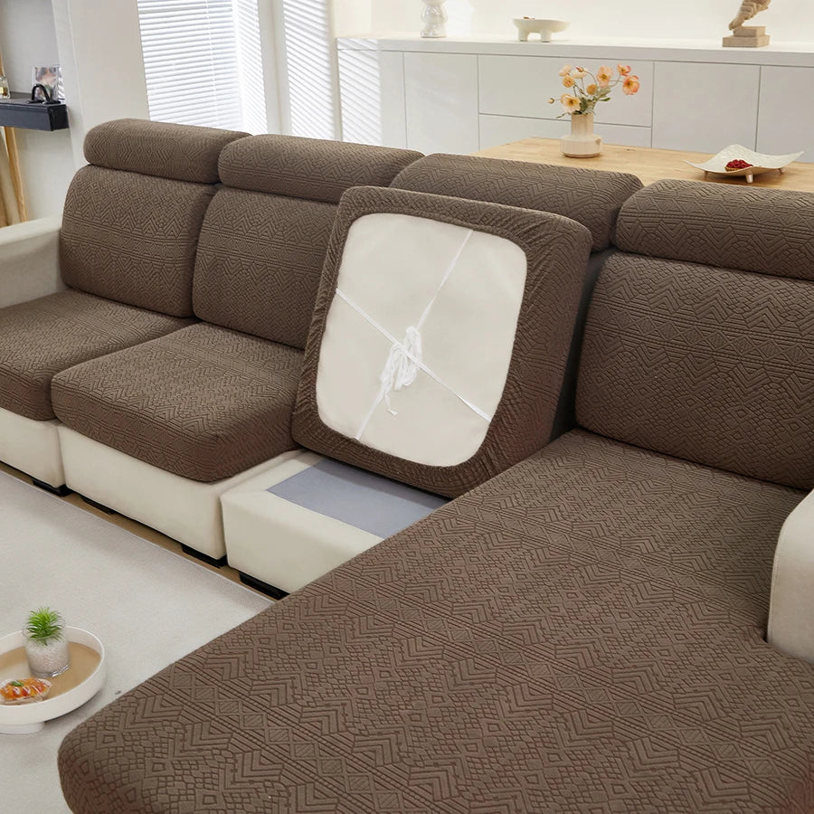 Elastic Jacquard Polar Fleece Sofa Cushion Covers | Pet-Proof Design