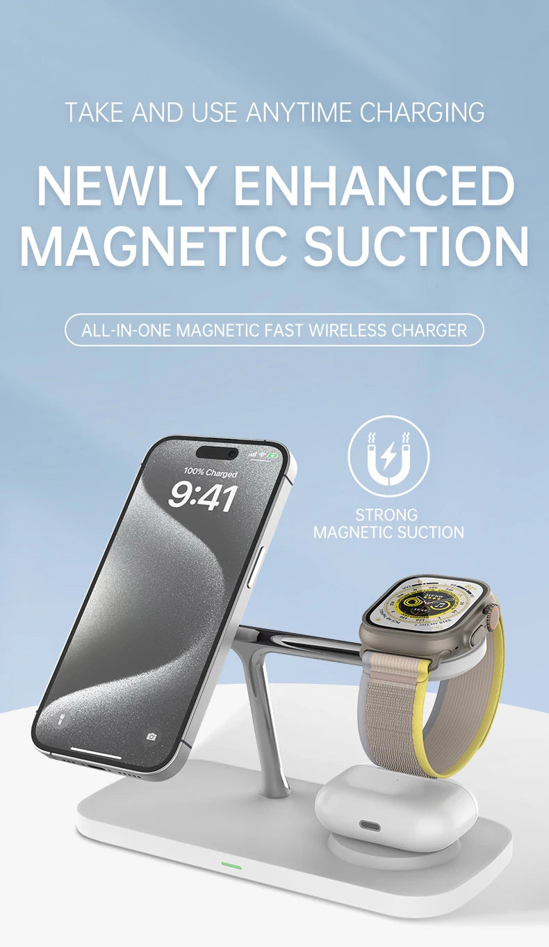 3-in-1 Magnetic Wireless Charger | Fast Charging Stand for Apple Devices