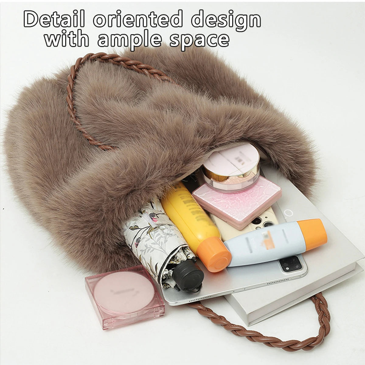 Bolso tote de felpa elegante y de gran capacidad para mujer | A la moda