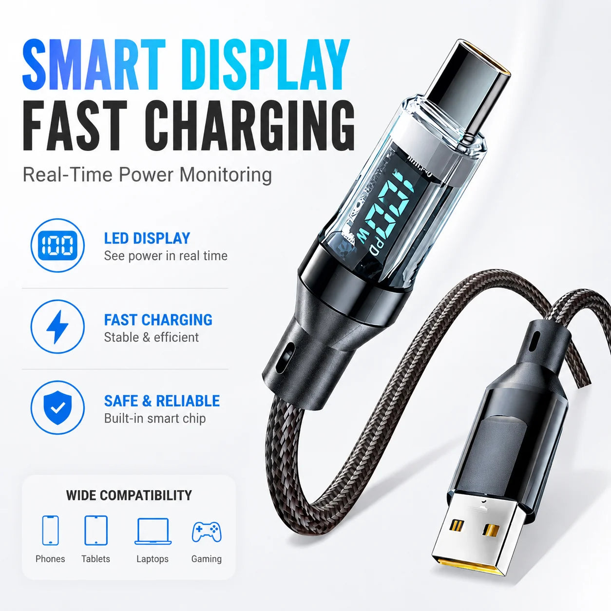 120W LED USB C Cable | Fast Charging & Data Sync Type C Cord