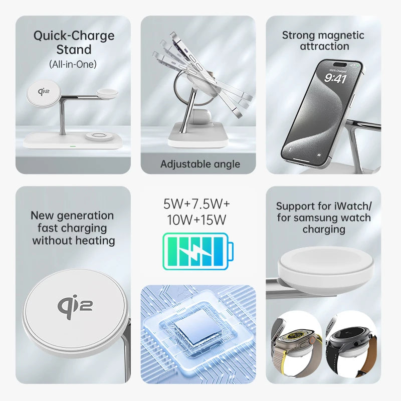 3-in-1 Magnetic Wireless Charger | Fast Charging Stand for Apple Devices