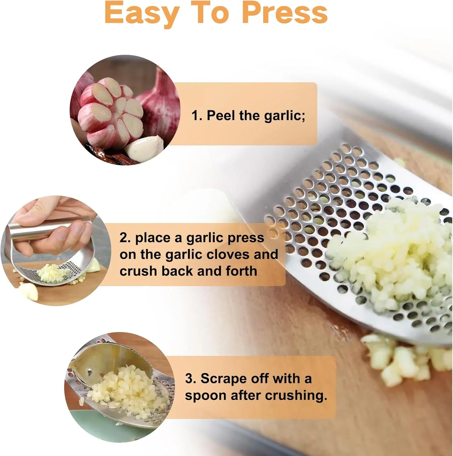 Stainless Steel Garlic Press | Effortless Garlic & Ginger Squeezer
