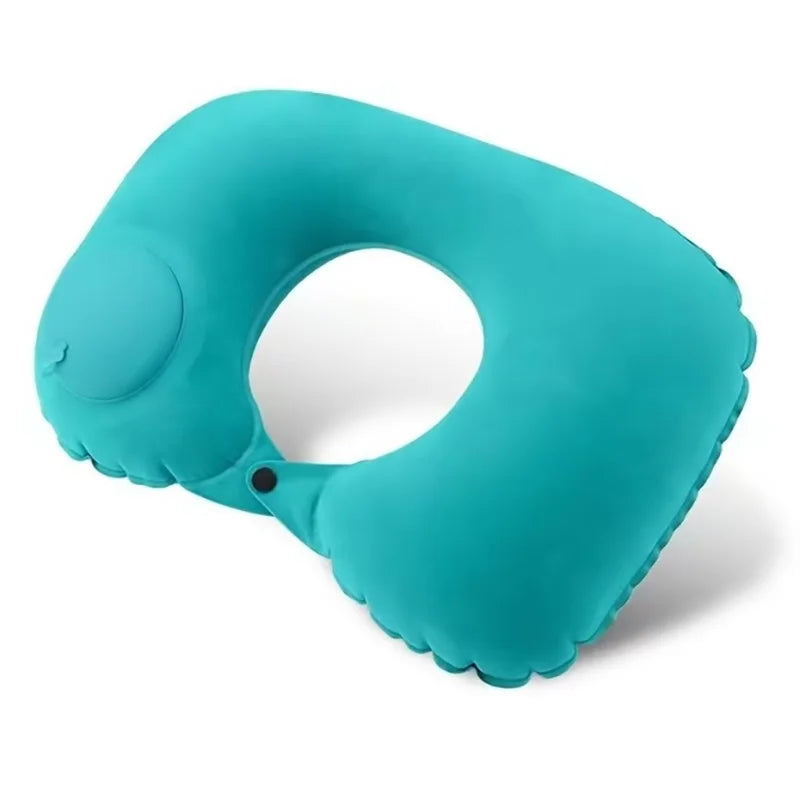 Push-Type Inflatable U-Shaped Neck Pillow — Portable Travel & Office Lunch Break Pillow with Built-In Air Pump