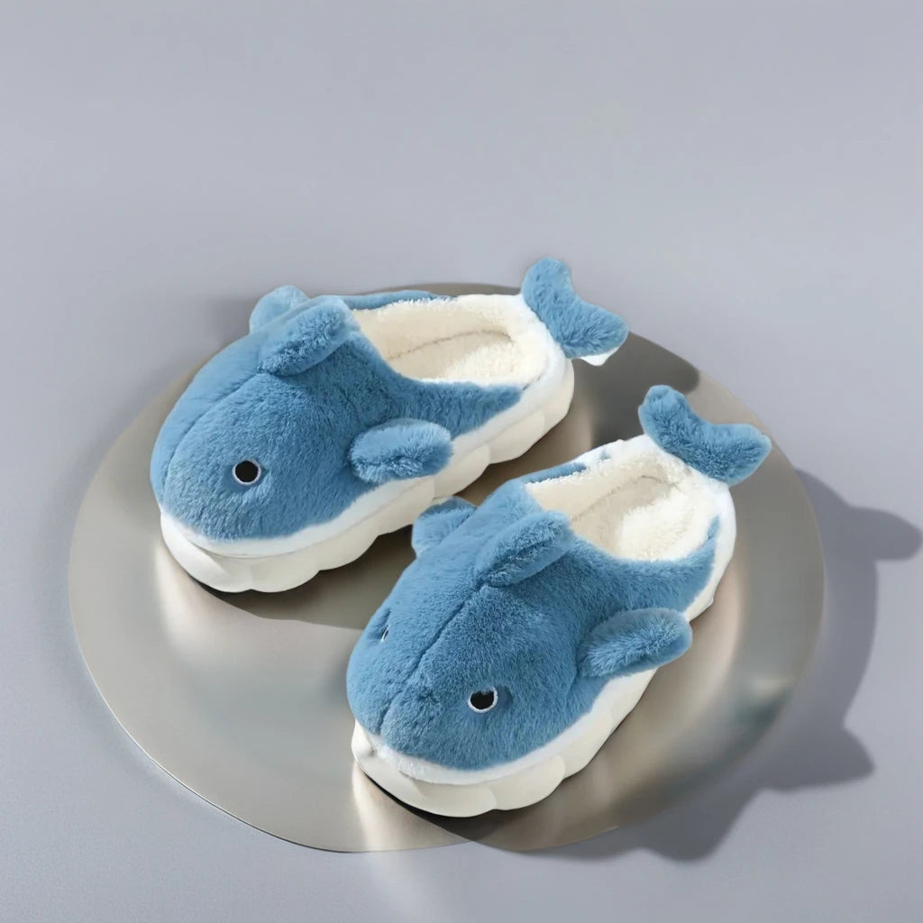 Unisex Fuzzy Sharky Slides | Adorable Whale Shark Slippers