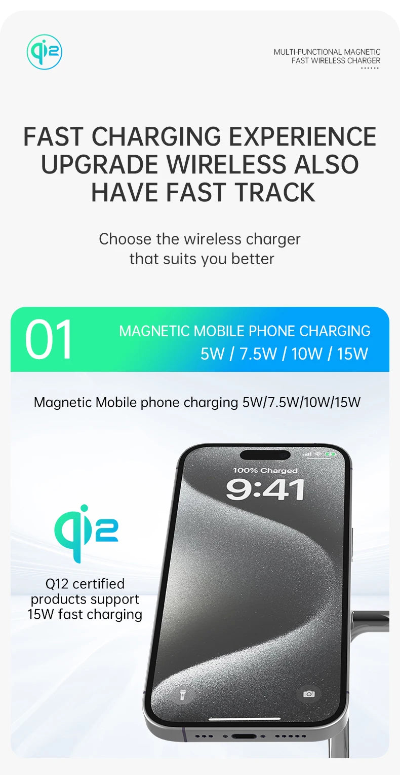 3-in-1 Magnetic Wireless Charger | Fast Charging Stand for Apple Devices