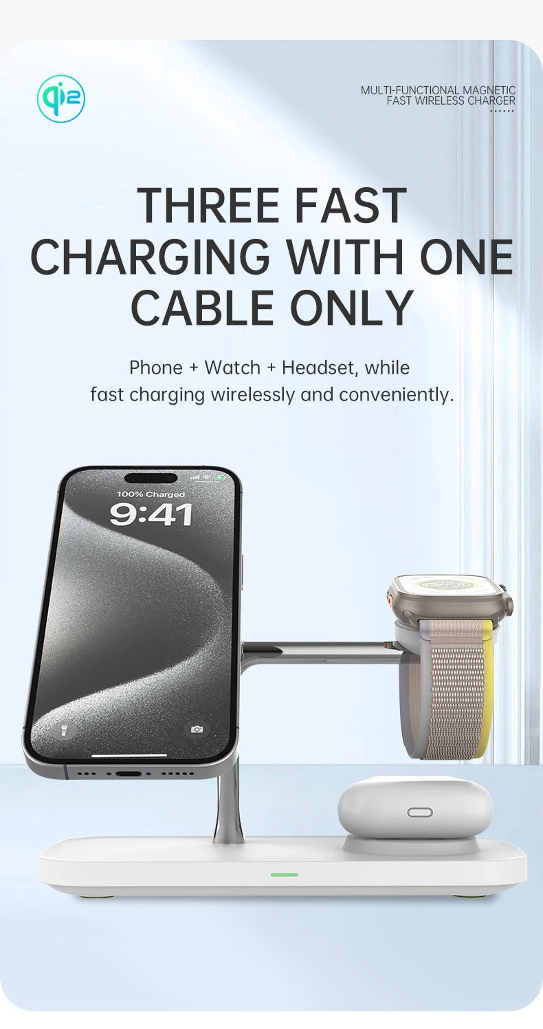 3-in-1 Magnetic Wireless Charger | Fast Charging Stand for Apple Devices
