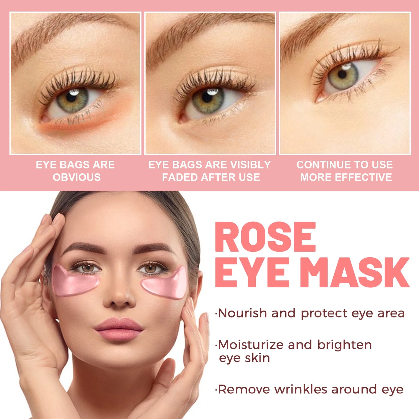 60pcs Rose Firming Eye Mask Anti Dark Circles Bags Remove Puffiness Moisturize Brighten Smooth Fine Lines Lifting Eye Mask