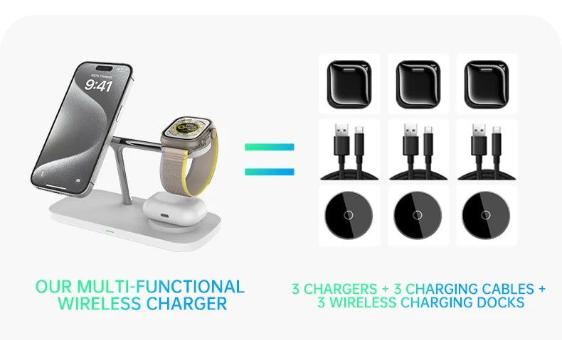 3-in-1 Magnetic Wireless Charger | Fast Charging Stand for Apple Devices