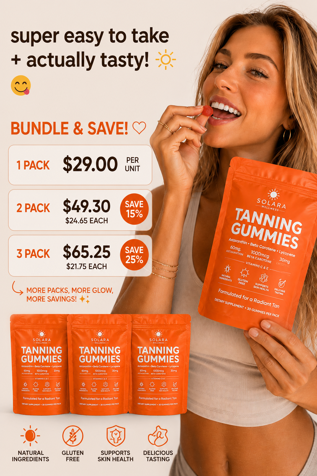 SOLARA WELLNESS™ Women's Tanning Gummies | Enhance Your Radiant Glow Naturally
