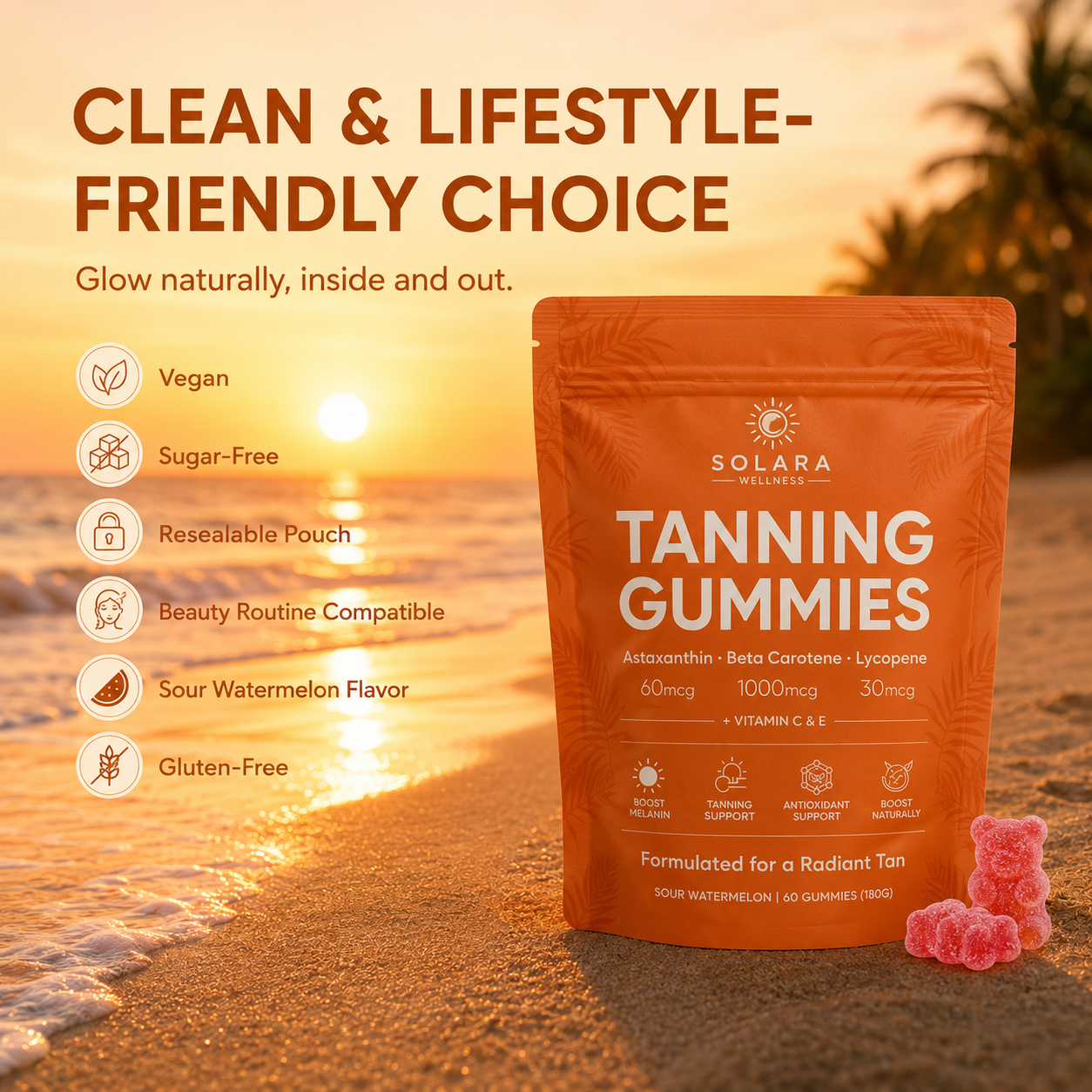 SOLARA WELLNESS™ Women's Tanning Gummies | Enhance Your Radiant Glow Naturally