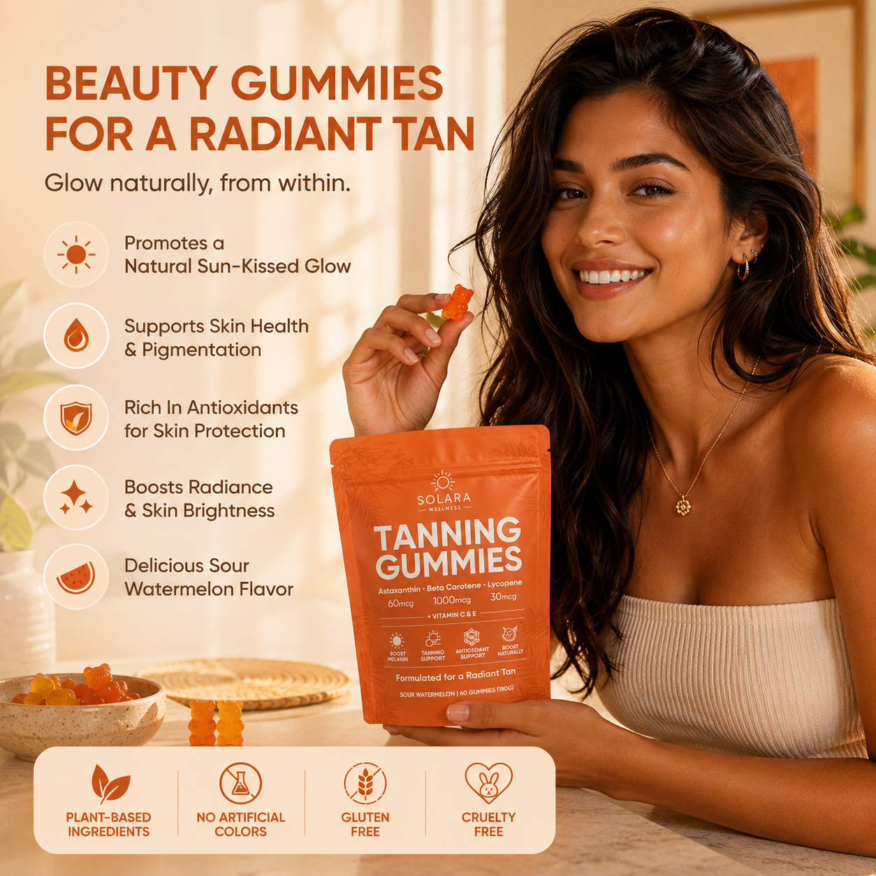 SOLARA WELLNESS™ Women's Tanning Gummies | Enhance Your Radiant Glow Naturally