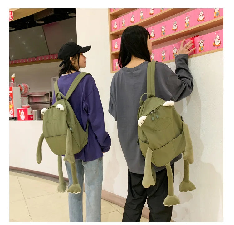 Cartoon Frog Shape Canvas Backpack for Girls | Fun & Functional