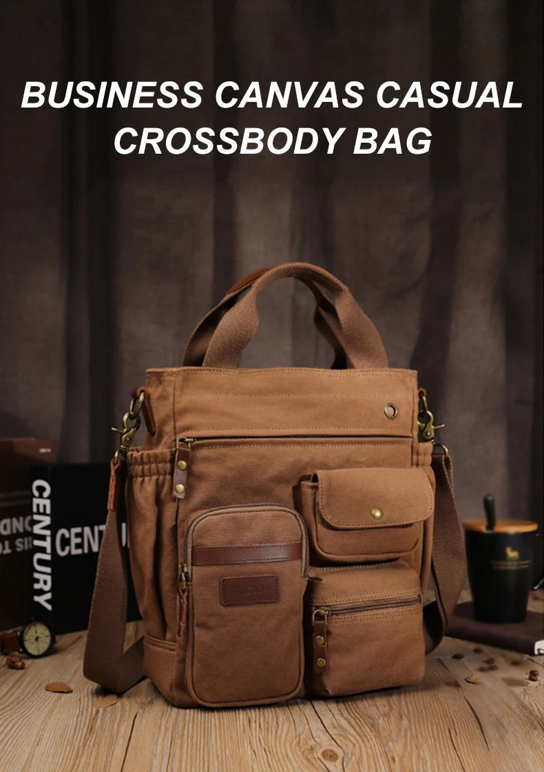 Men's Vintage Canvas Crossbody Handbag | Large Casual Tote Bag