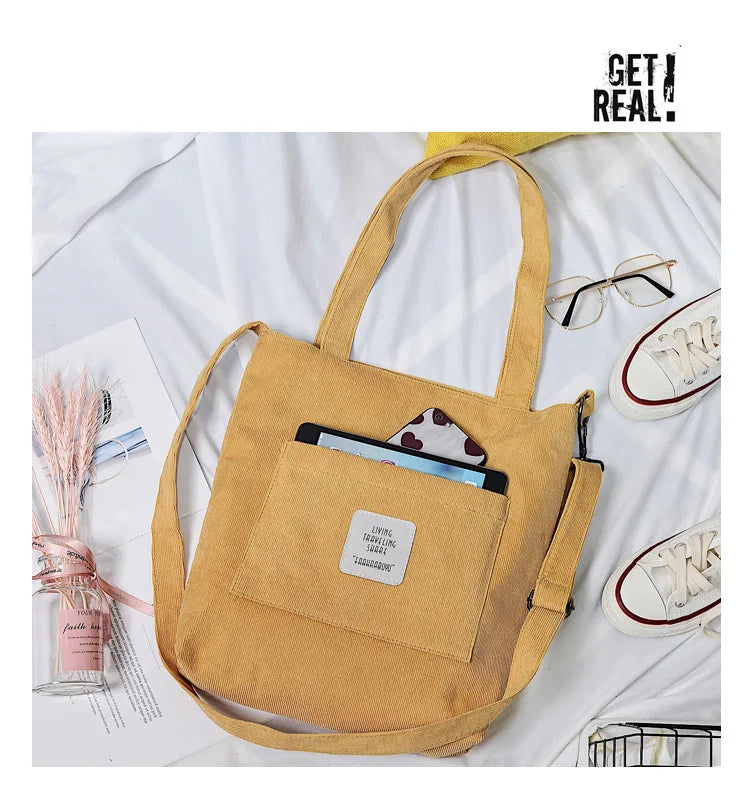 Casual Women’s Canvas Shoulder Bag | Soft Corduroy Tote Purse