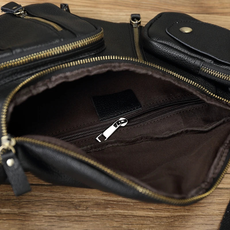 Large Capacity Leather Men's Chest Bag | Retro Casual Messenger Bag