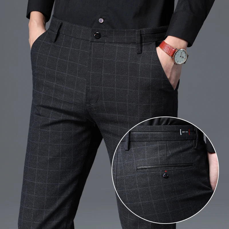 Men's Slim Plaid Casual Pants | Stylish Work & Business Trousers
