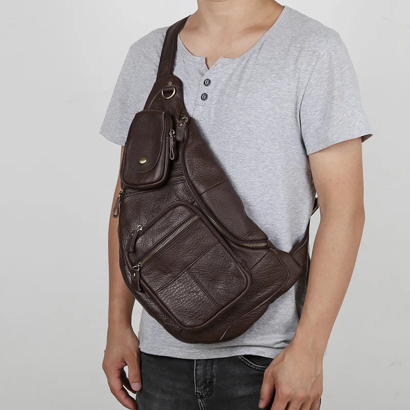 Large Capacity Leather Men's Chest Bag | Retro Casual Messenger Bag