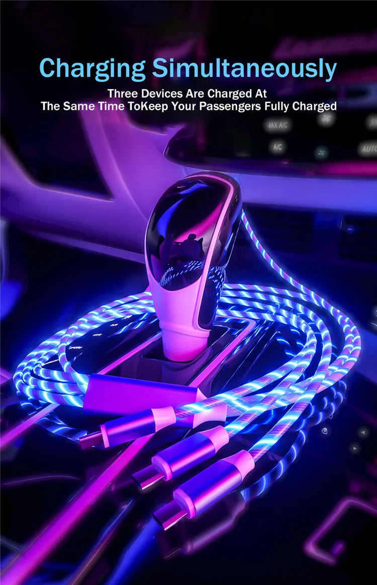 3 in 1 LED Charging Cable | Multifunctional USB Type-C Cable