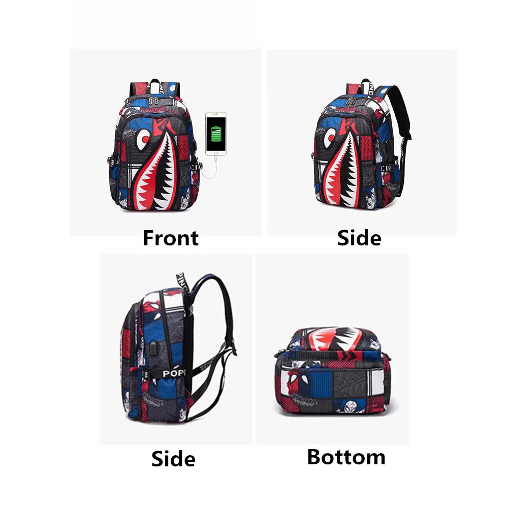 Cartoon Shark Print Backpack | Fun Rucksack for Kids