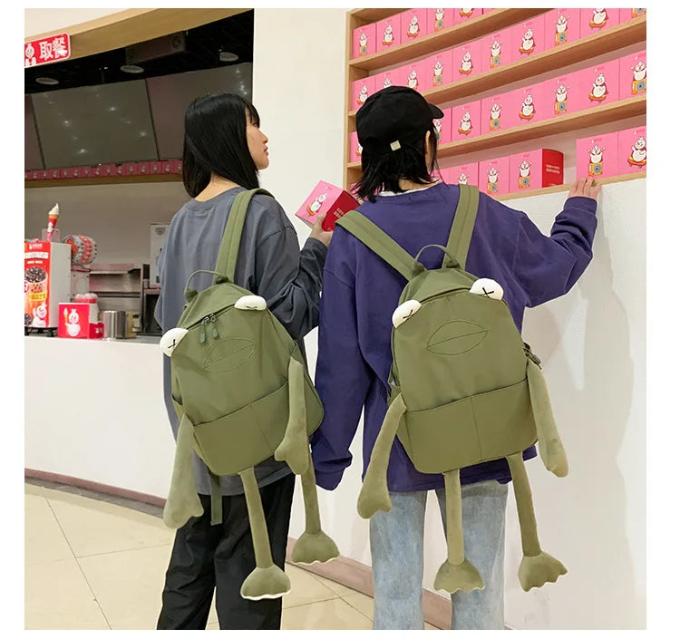 Cartoon Frog Shape Canvas Backpack for Girls | Fun & Functional