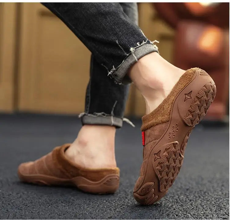 Men's Faux Suede Plush Slippers | Cozy Winter Indoor House Shoes