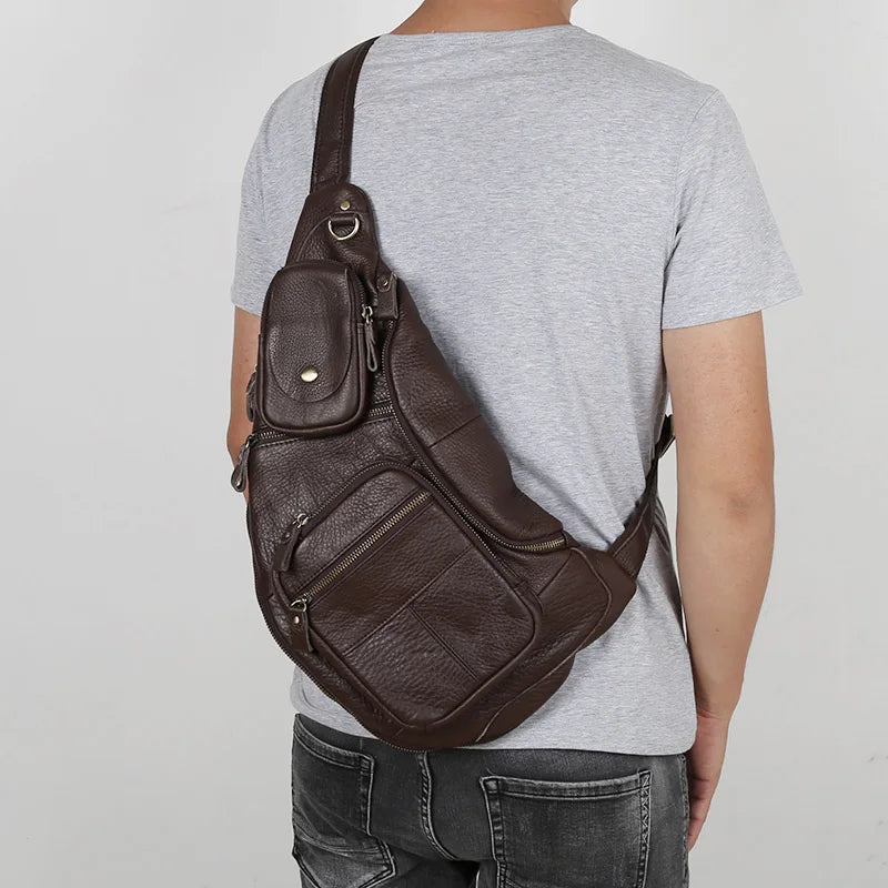 Large Capacity Leather Men's Chest Bag | Retro Casual Messenger Bag