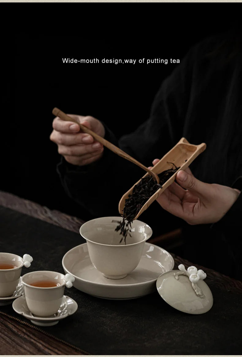 Elegante Gaiwan de Cerámica Esmaltada con Ceniza Vegetal Retro | Perfecto Servicio de Té