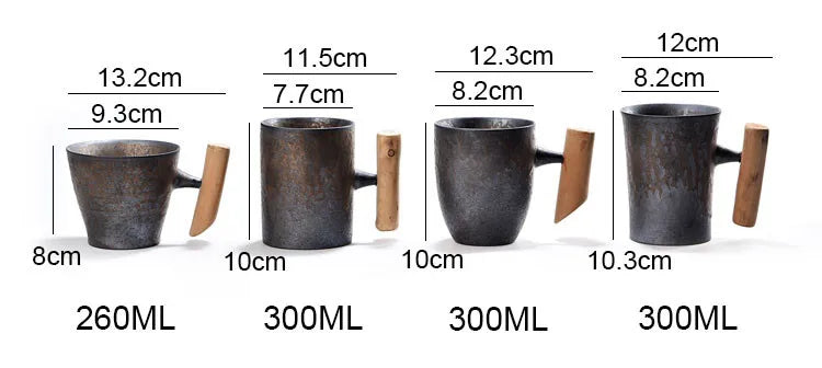 Vintage Ceramic Tea Cup Set with Wooden Handle | Elegant Drinkware
