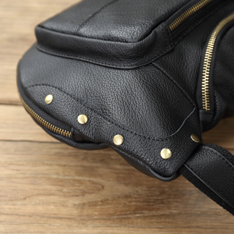 Large Capacity Leather Men's Chest Bag | Retro Casual Messenger Bag