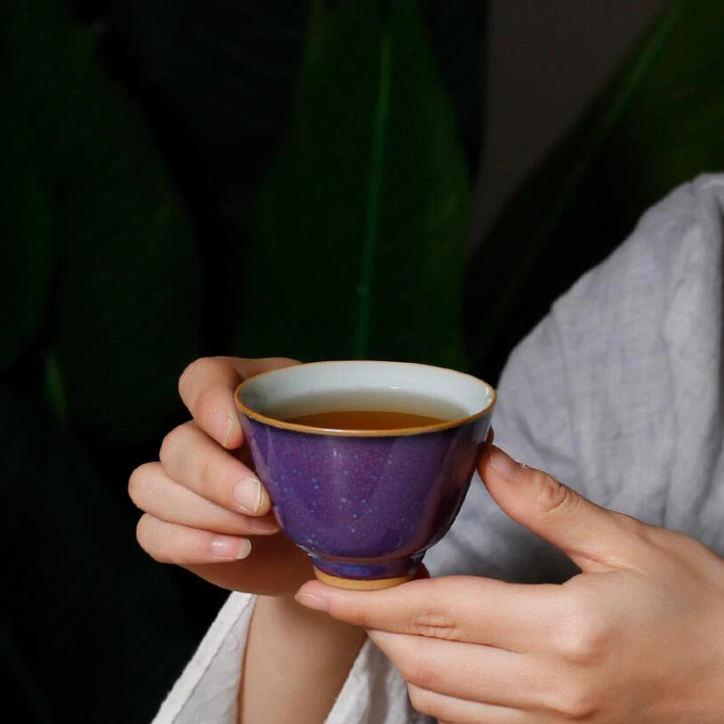 Elegant Purple Ceramic Kung Fu Teacup | Traditional Chinese Drinkware