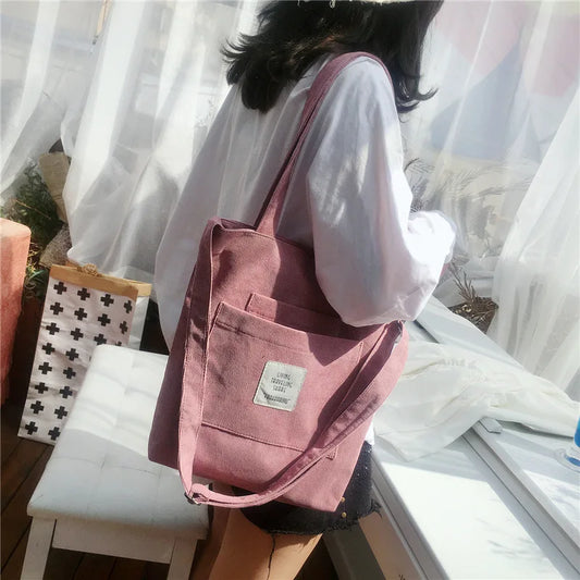 Bolso de Hombro Casual de Lona para Mujer | Bolso de Mano de Pana Suave