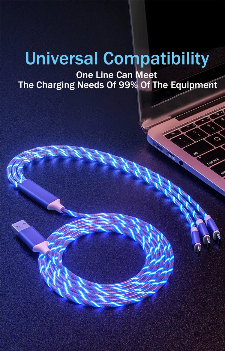 3 in 1 LED Glowing Charging Cable | Fast Micro USB Type C Cable