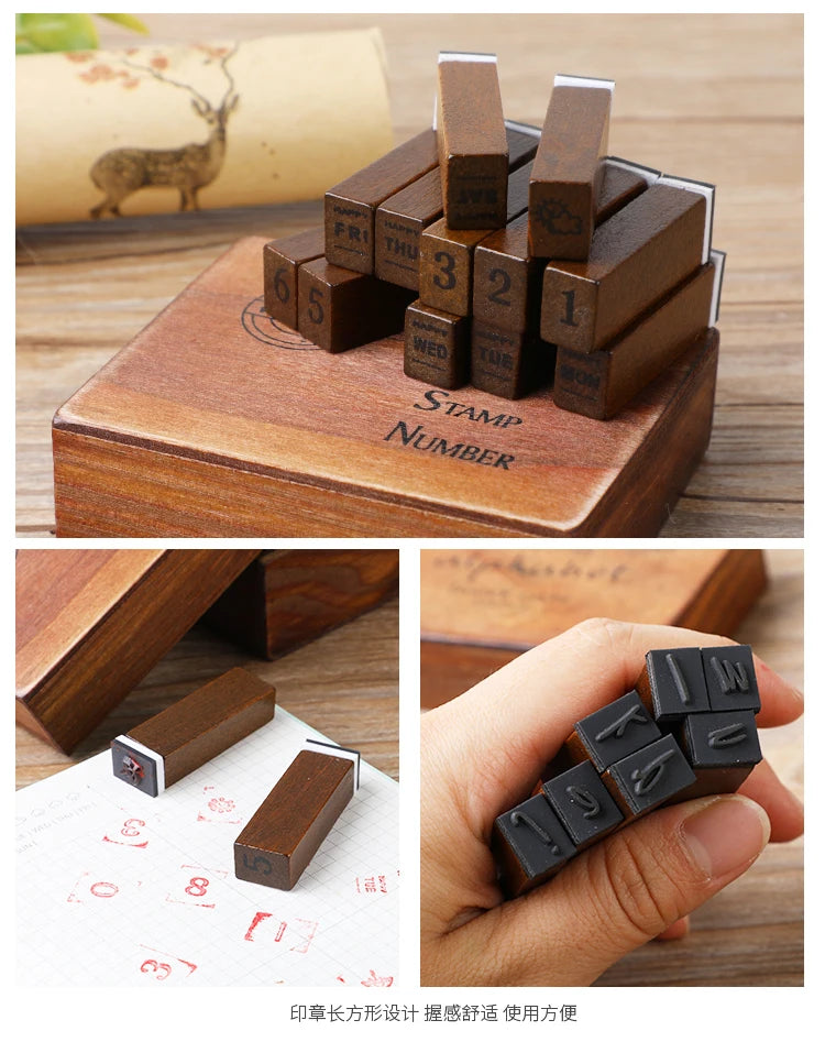 Vintage Wooden Alphabet Number Stamps for Craft Projects