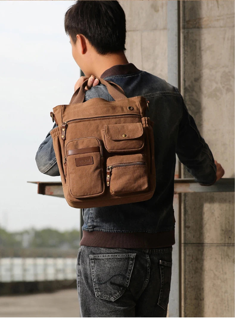 Men's Vintage Canvas Crossbody Handbag | Large Casual Tote Bag