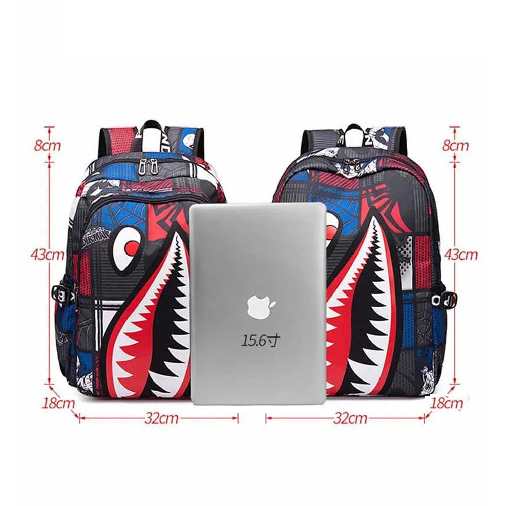 Cartoon Shark Print Backpack | Fun Rucksack for Kids