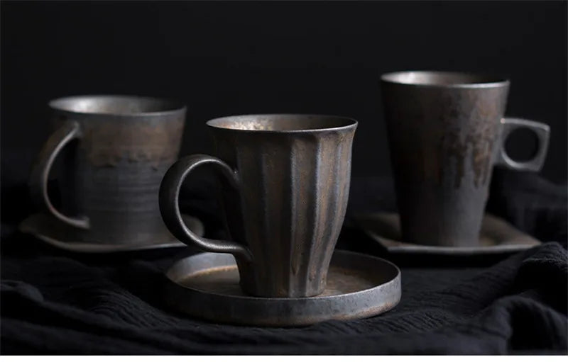 Vintage Ceramic Tea and Coffee Cup with Wooden Handle