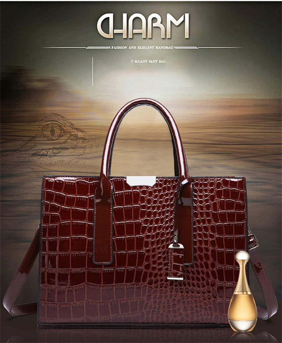 Bolso elegante de charol con cocodrilo | Bolso de lujo para mujer
