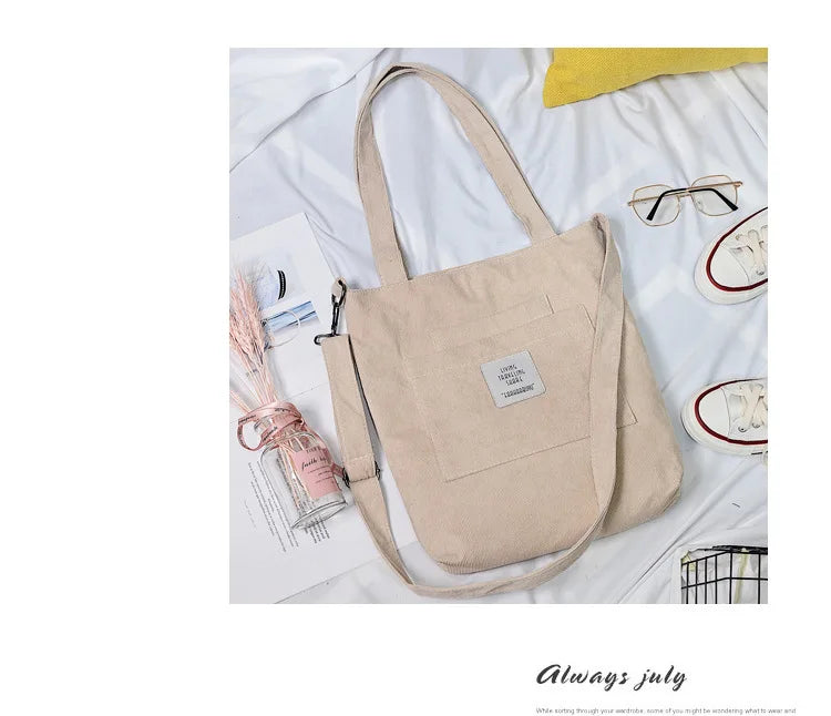 Casual Women’s Canvas Shoulder Bag | Soft Corduroy Tote Purse