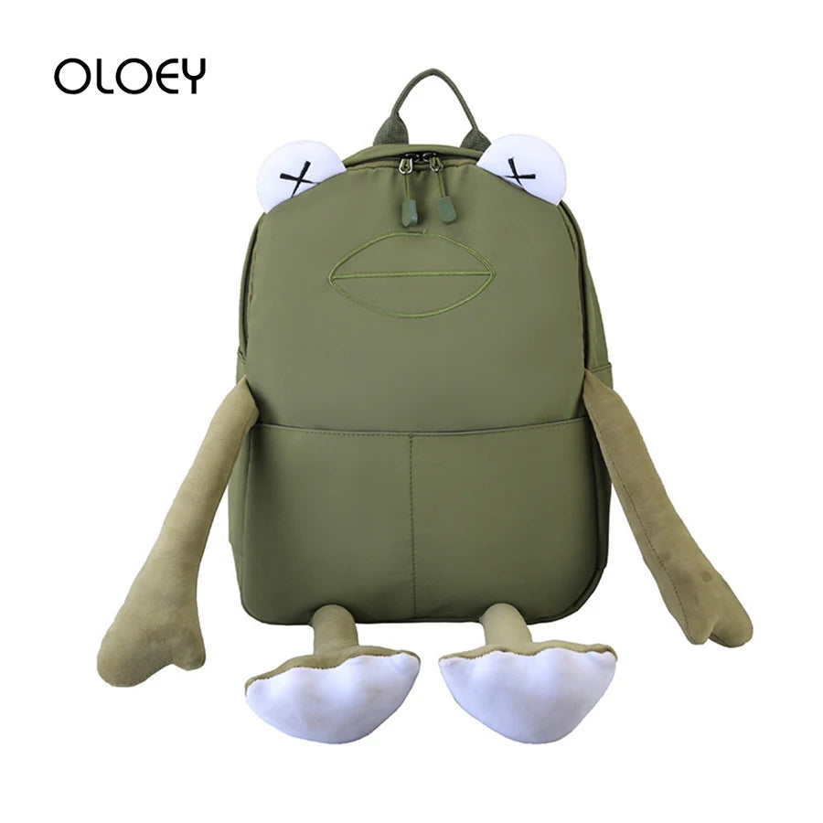 Cartoon Frog Shape Canvas Backpack for Girls | Fun & Functional
