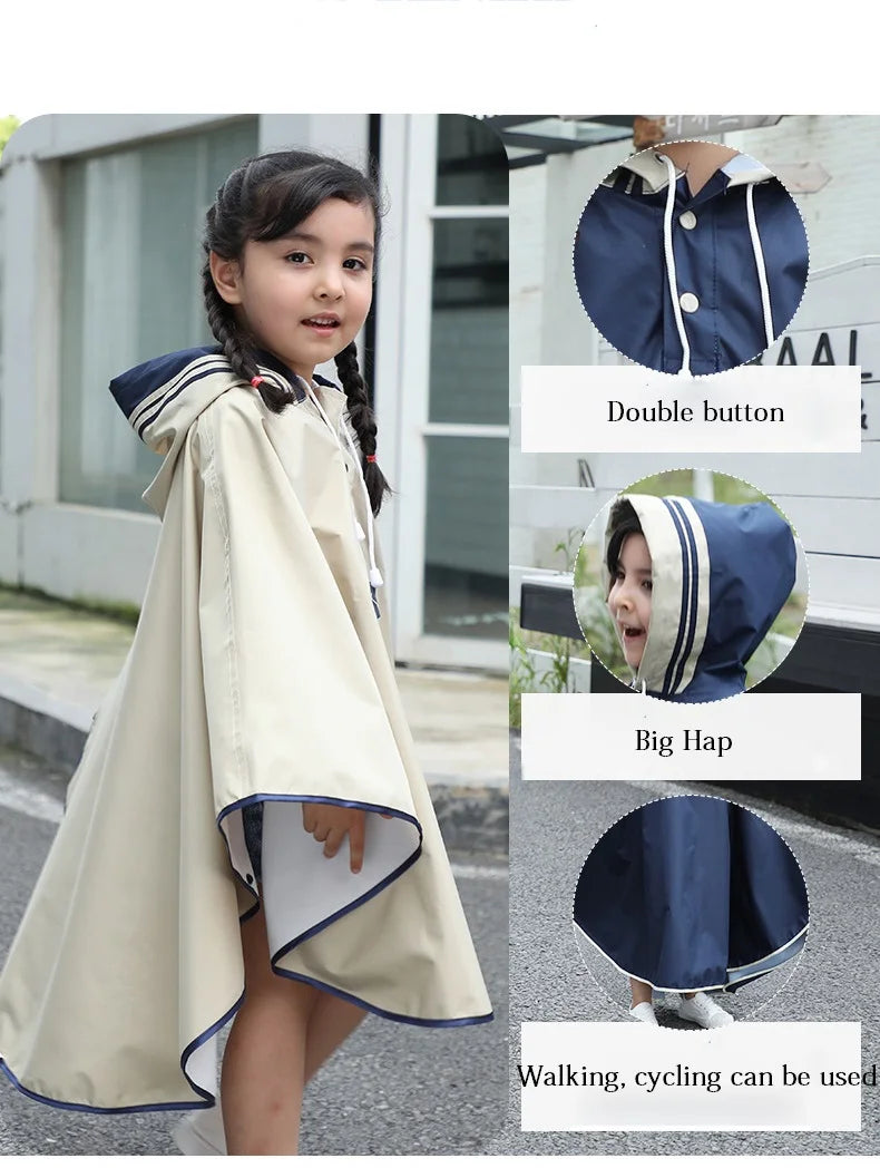 Children Raincoat Boys Girls Rain Coat Trench Poncho Jacket Outdoor Hiking Portable Students Rainwear Clock With Bag Space