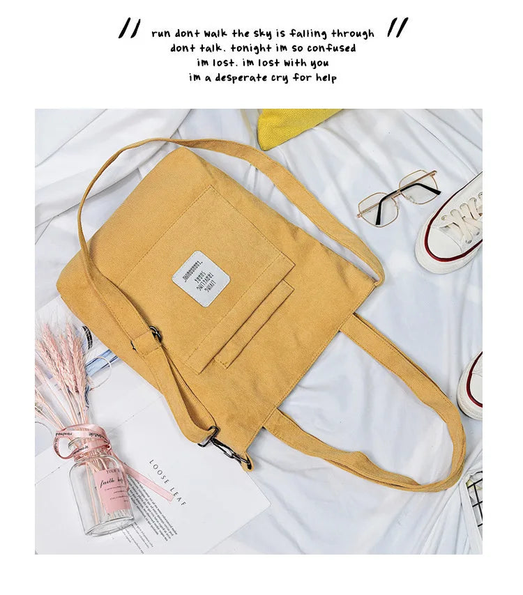 Casual Women’s Canvas Shoulder Bag | Soft Corduroy Tote Purse