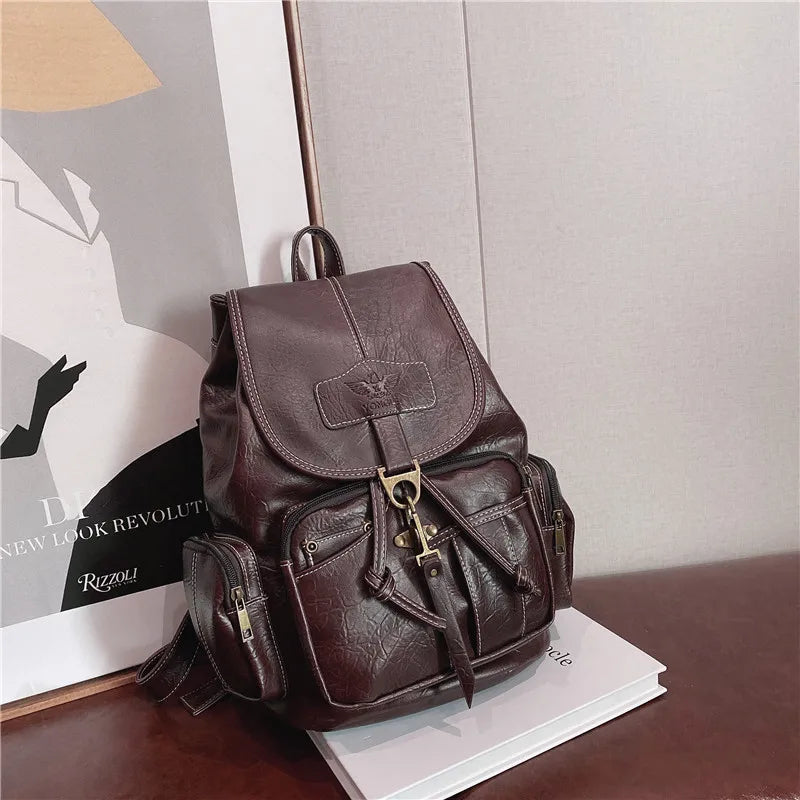 Vintage Leather Backpack for Women | Chic & Spacious School Bag
