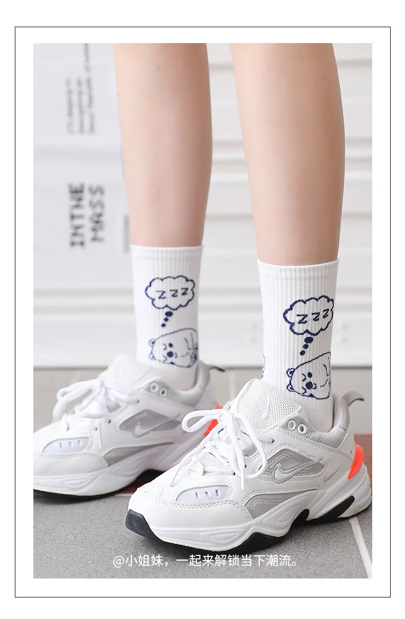 Trendy Blue Kawaii Summer Crew Socks | Stylish Couples Tube Socks